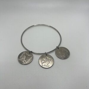 Silver Toned Cat & Dog Charm Bangle
